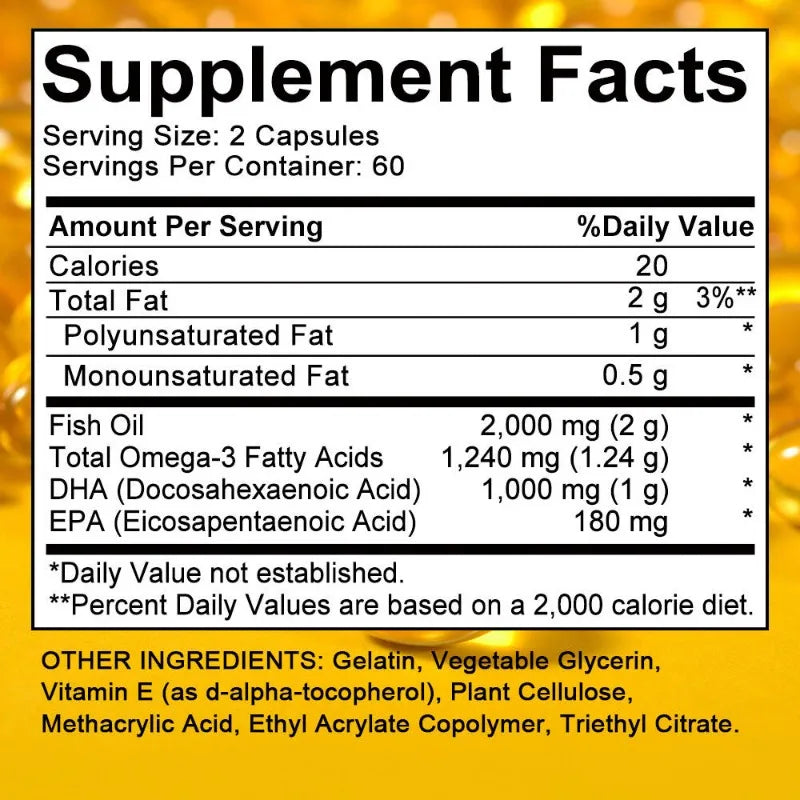 DHA Supplement Fish Oil Omega-3 1240 mg 120 Capsules