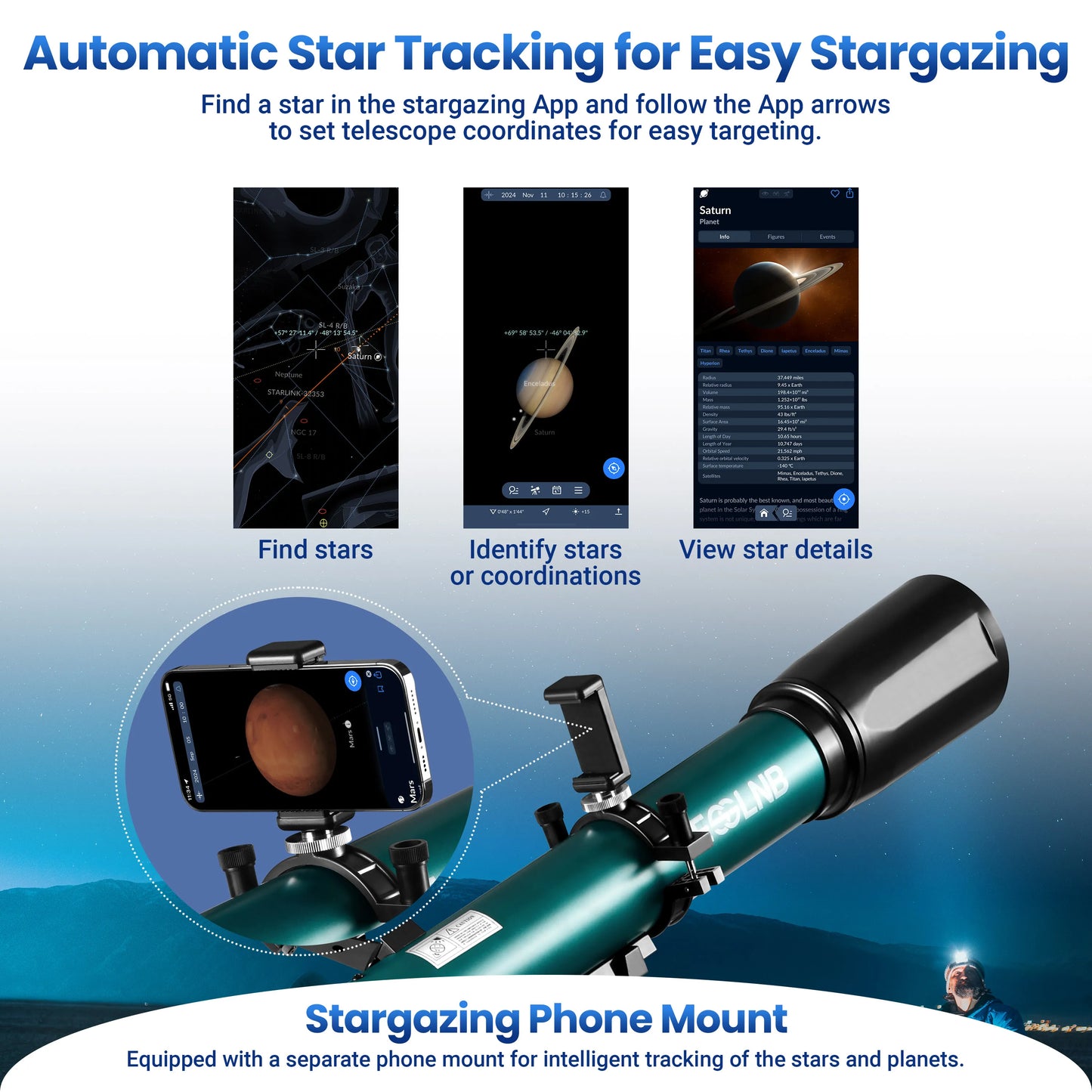 70080 Astronomical Telescope 80mm Lens 210X Moon Watching Mobile Holder Stargazing App for Adults and Kids Gift