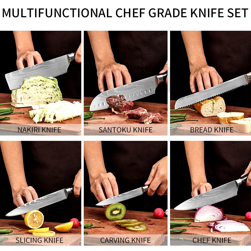 Japanese Santoku Stainless Steel Sharp Knife Set