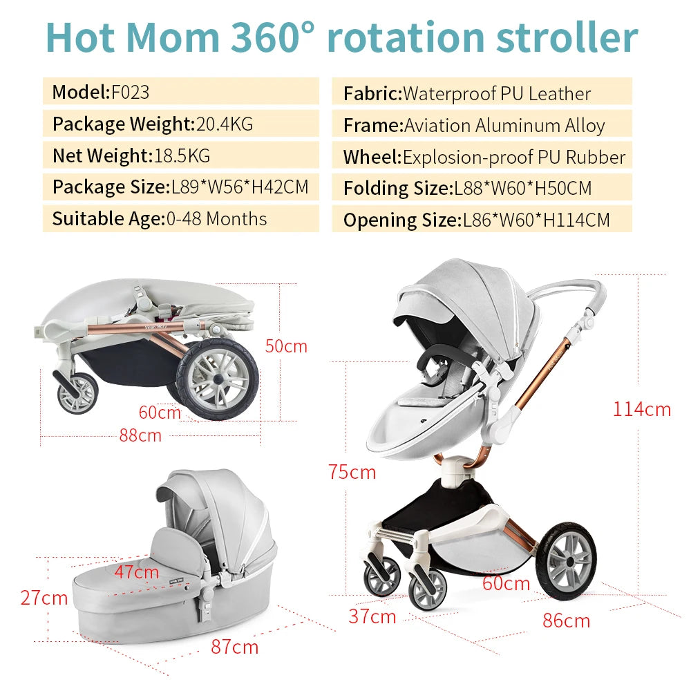 Hot Mom F023 Baby Stroller 2 in 1 360 Degree Rotate Large Wheels