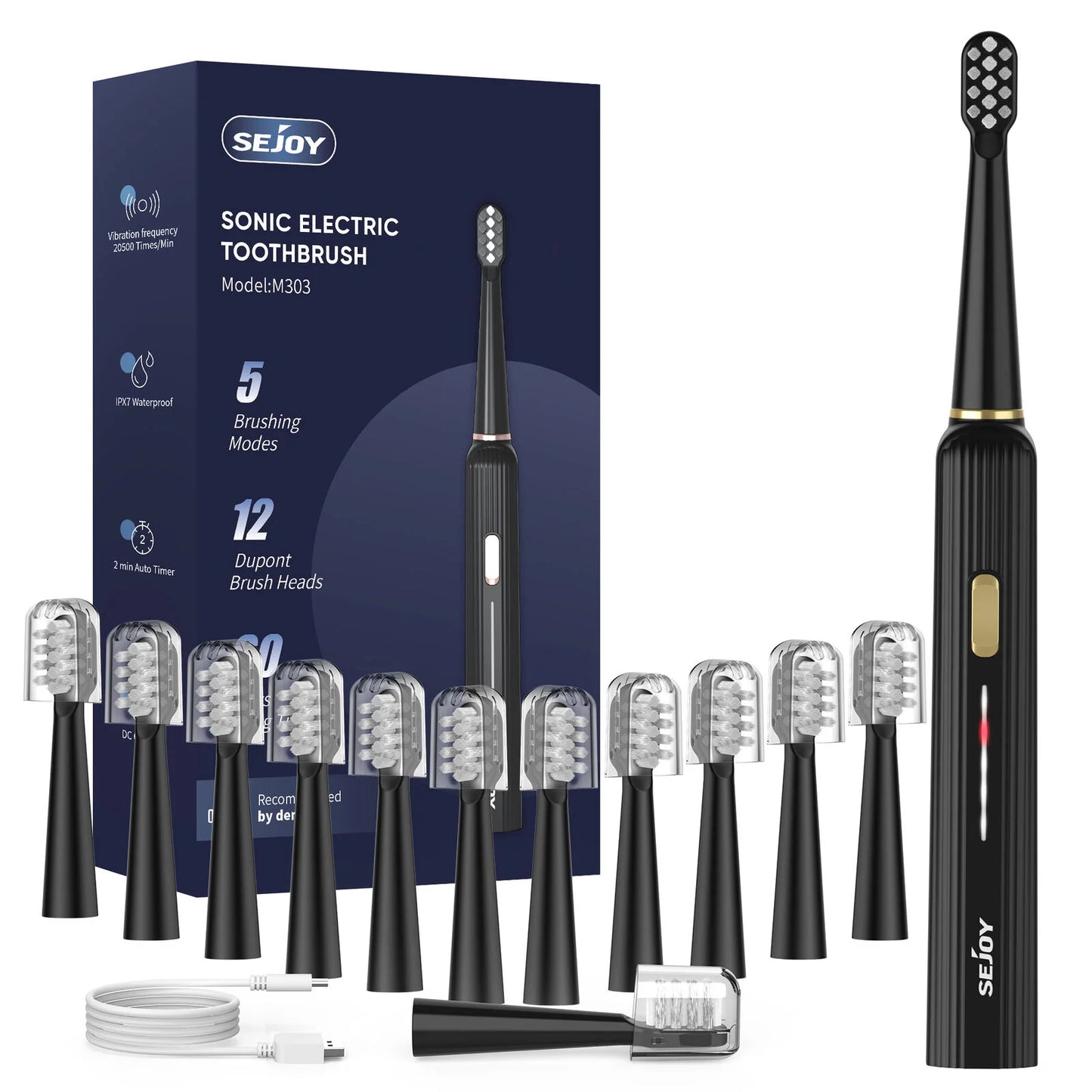 Sejoy Electric Toothbrush with 12 Brush Heads
