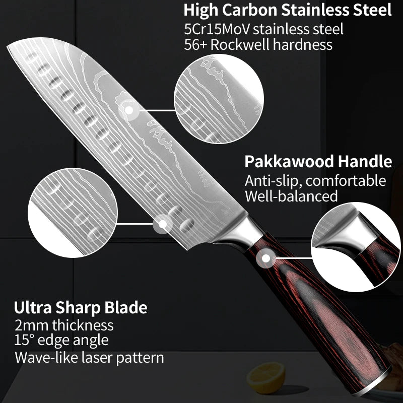 Japanese Santoku Stainless Steel Sharp Knife Set