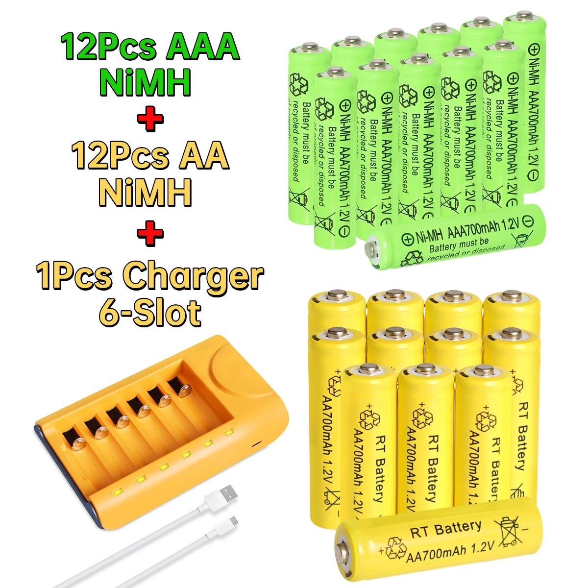 Skywolfeye 30pcs/24pcs/18pcs/12pcs/6pcs AA AAA NiMh Batteries Set