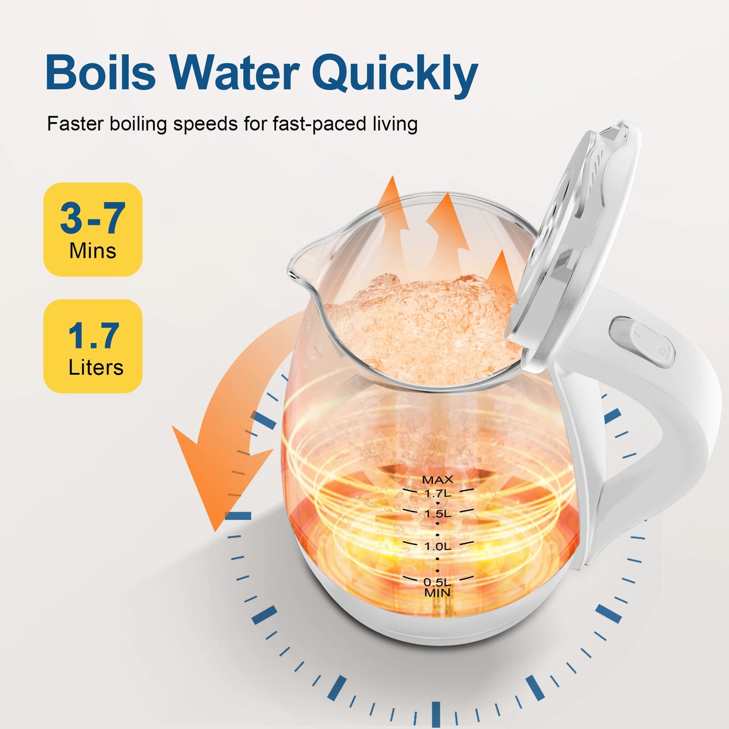 Electric Tea Kettle - CACHOO 1.7L Borosilicate Glass Electric Kettle with LED Indicator, Fast Boiling Hot Water Boiler