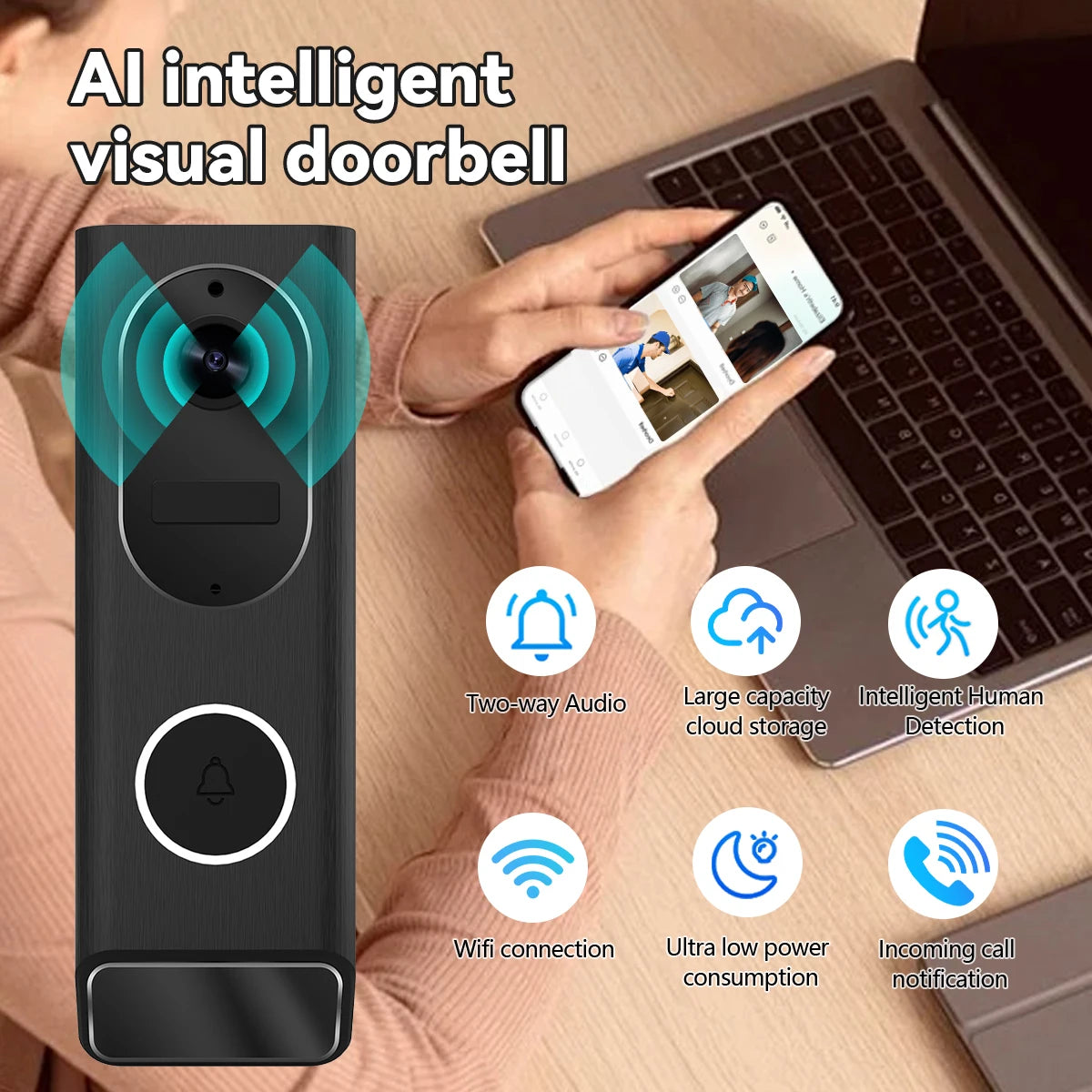 S7 1080P Wireless Video Doorbell Camera Detect Night Vision Intercom Bell