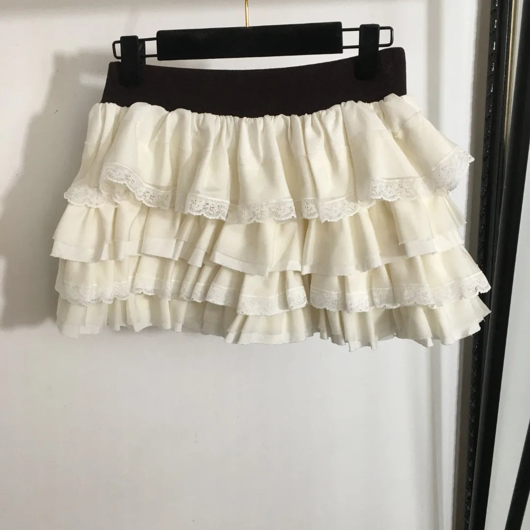25 Spring Summer New Women's Fashion Colors Embroidered Letters Elastic Waist Lace Edge Short Skirt Half Body Cake Skirt