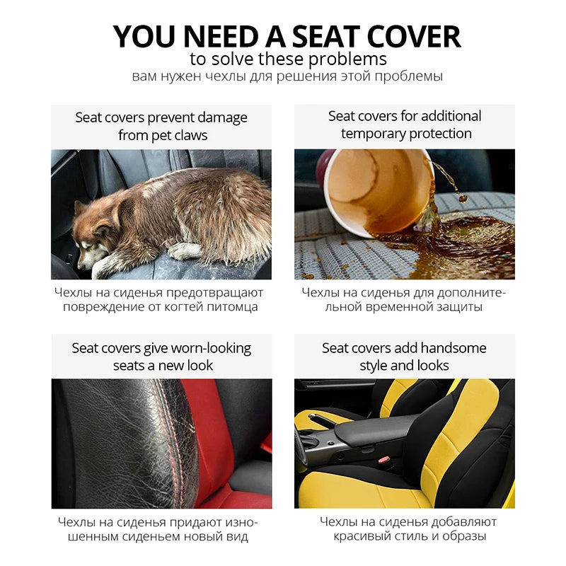 Car Seat Cover Airbag Compatible Ventilation Cloth Beige Universal Interior Accessories for 1 to 7 Seats