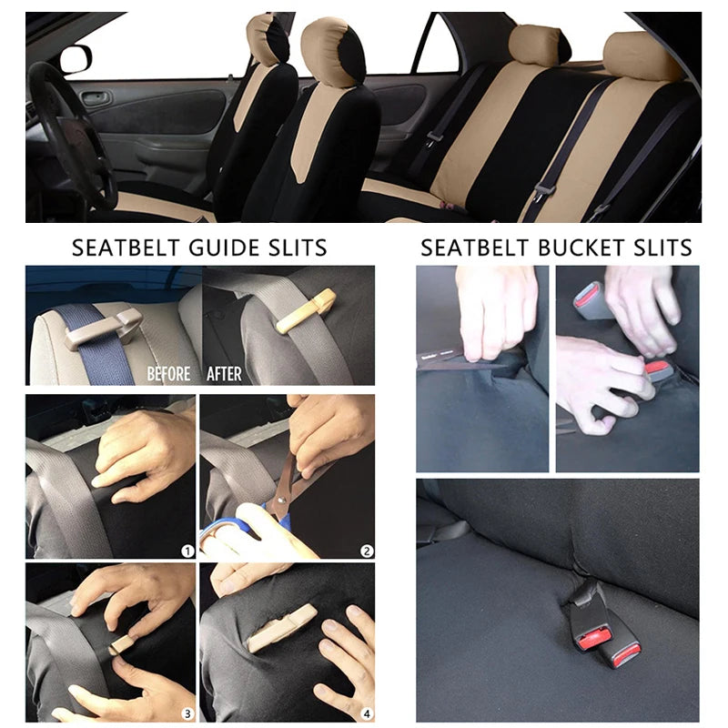 Car Seat Cover Airbag Compatible Ventilation Cloth Beige Universal Interior Accessories for 1 to 7 Seats