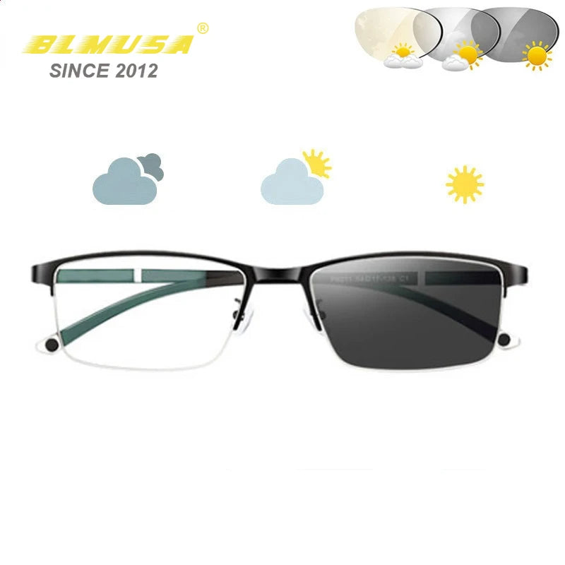 BLMUSA TR90 Business Photochromic Reading Glasses Progressive Multifocal Anti Blue Light Computer Glasses for Men