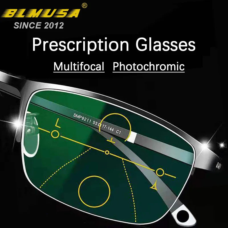 BLMUSA TR90 Business Photochromic Reading Glasses Progressive Multifocal Anti Blue Light Computer Glasses for Men