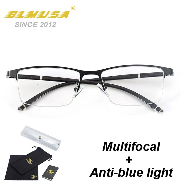 BLMUSA TR90 Business Photochromic Reading Glasses Progressive Multifocal Anti Blue Light Computer Glasses for Men