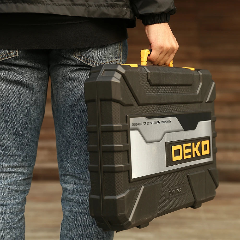 DEKO 100pcs Socket Wrench Hand Tool Set for Auto Repair with Measure Tape Driver Screwdriver Combination Tool Box edc Home DIY