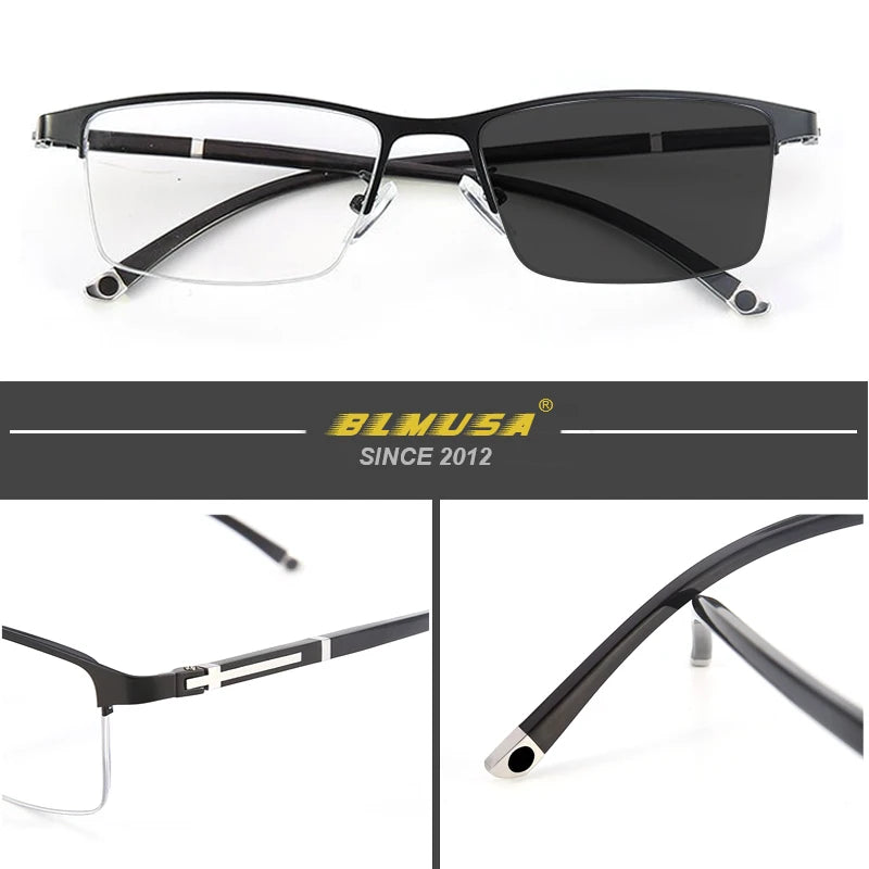 BLMUSA TR90 Business Photochromic Reading Glasses Progressive Multifocal Anti Blue Light Computer Glasses for Men