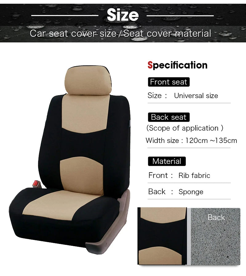 Car Seat Cover Airbag Compatible Ventilation Cloth Beige Universal Interior Accessories for 1 to 7 Seats