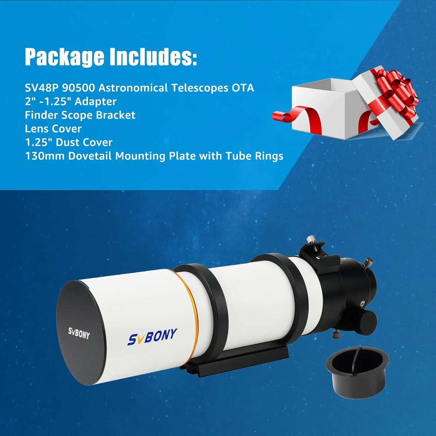 Svbony SV48P OTA Astronomical Telescope Dual Speed Focuser 90mm Aperture F5.5 Refractor for Deep Sky Astrophotography