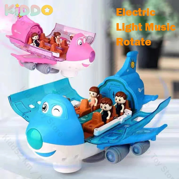 Electric Transformation Aircraft Toy Car Deformation Plane Model with Lights and Music Rotating Simulation for Boys Birthday Gift