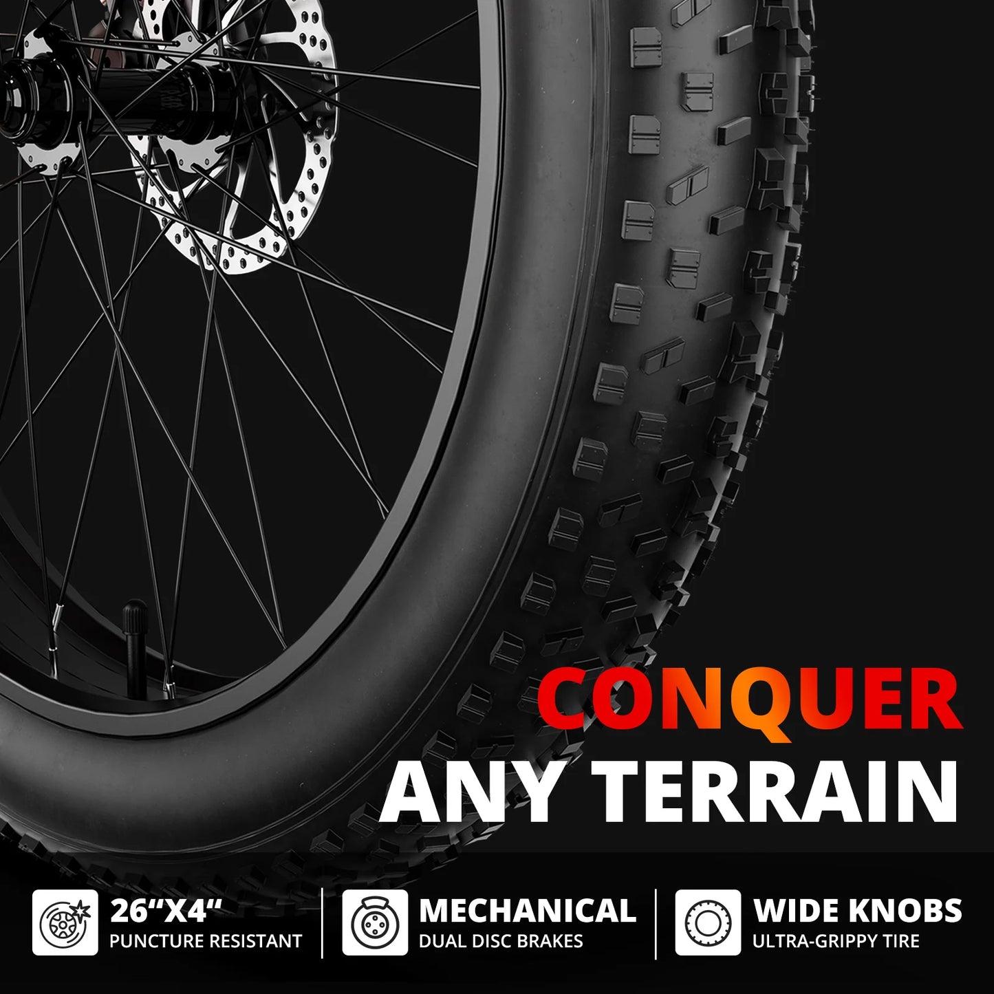 AMYET Electric Bike EB26 Adults Electric Bicycle 1500W 48V 15AH 26 Inch Fat Tire Mountain Bike 31mph Electric Dirt Bike