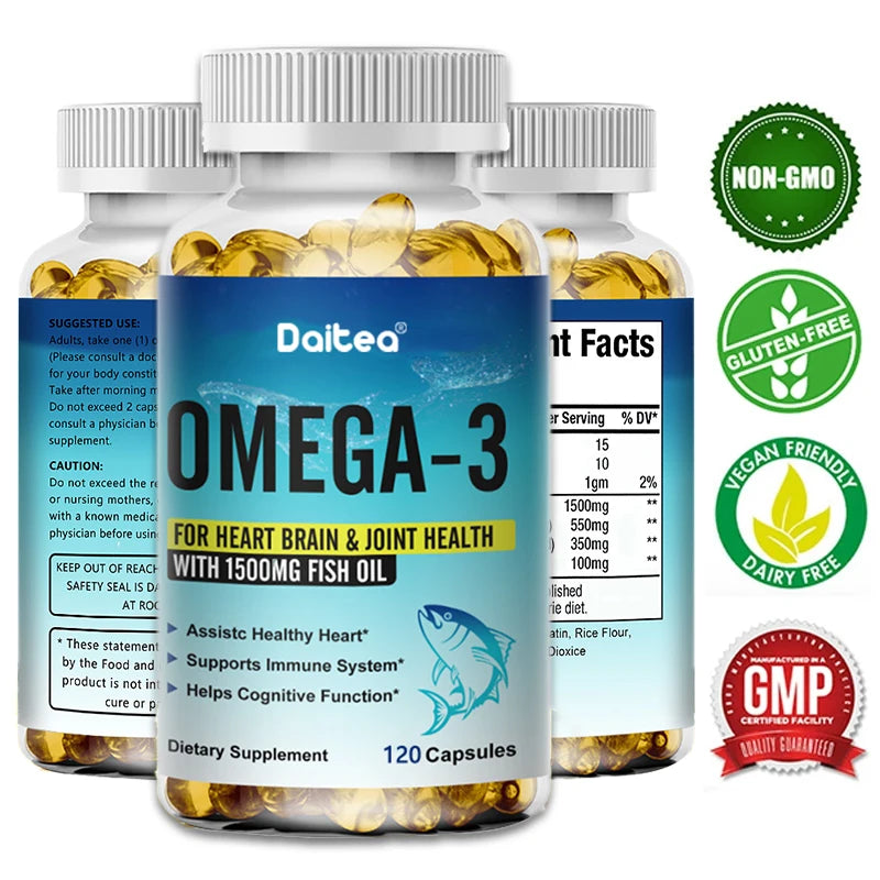 Daitea OMEGA-3, fish oil Including EPA and DHA, Helps Brain, Heart, Immune System,
