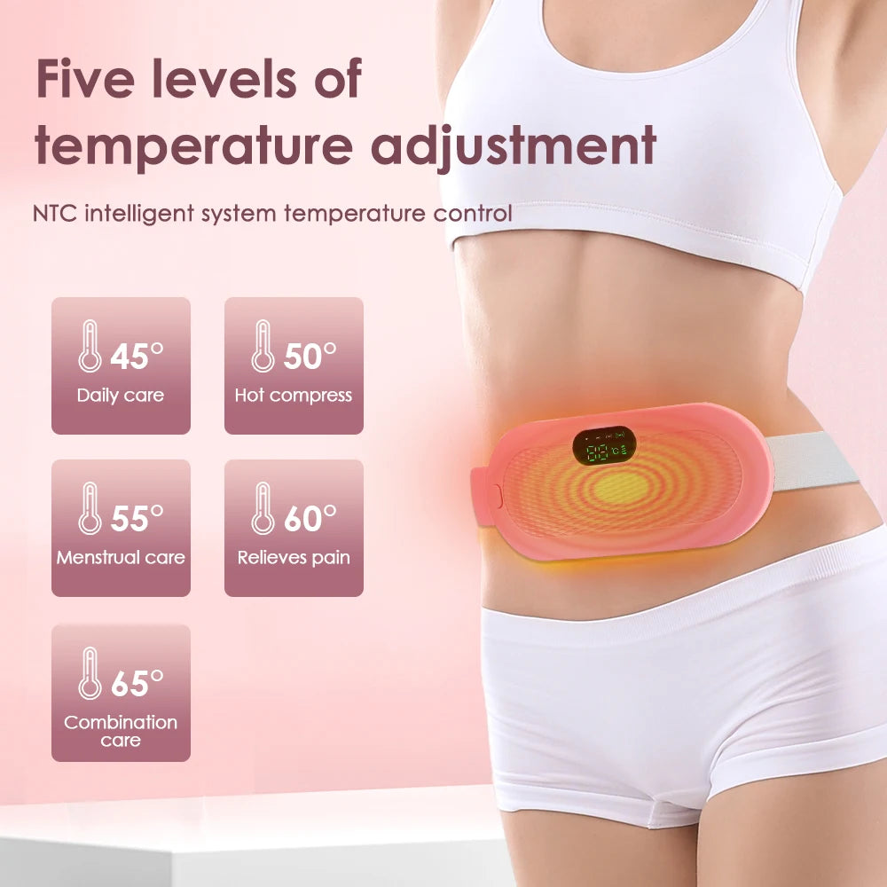 Electric Heating Pad for Women Vibrator Menstrual Cramp Relief Device Abdominal Belt Warmer with Blood Circulation Massager