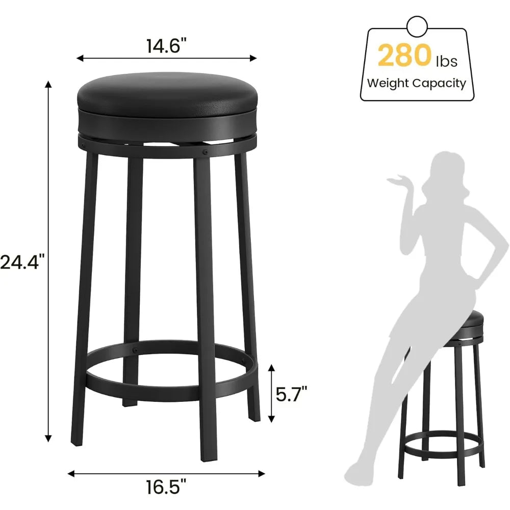 24'' Swivel Bar Stools with Footrest, Modern Counter Height Barstools with PU Leather Upholstered and Metal Frame
