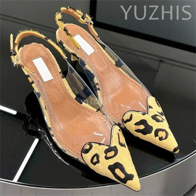 Patent Leather PVC Pointed Toe Summer Shoes for Women Back Buckle Strap Shallow Heels Sandals Luxury Party Dress Wedding Shoes