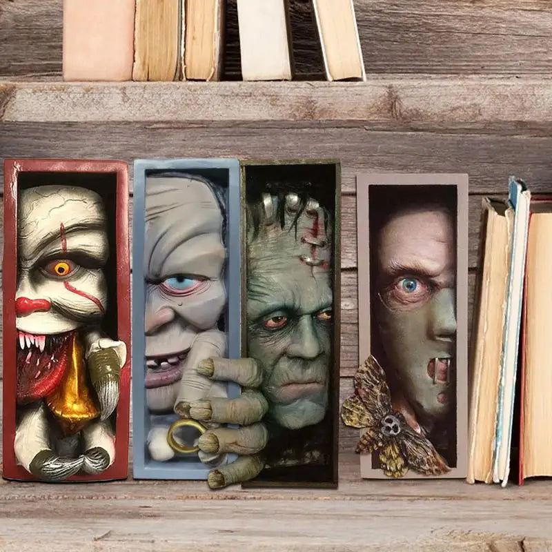 Horror Peeping On The Bookshelf Halloween Human Face Resin Bookends