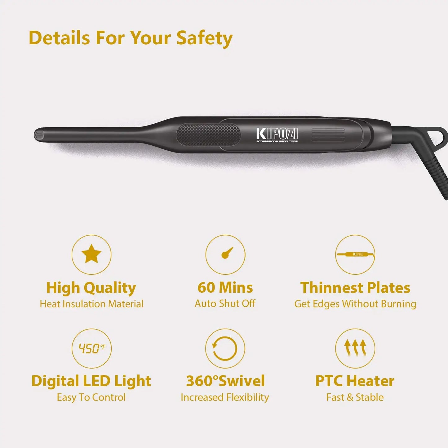 KIPOZI Titanium Small Hair Straightener Short Hair Pixue Cut Titanium Dual Voltage Flat Hair Iron Thin Pencil Beard Straightener