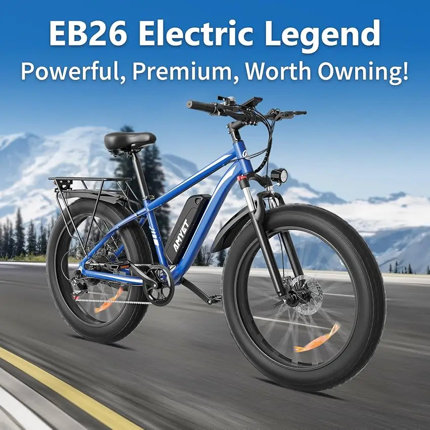 AMYET Electric Bike EB26 Adults Electric Bicycle 1500W 48V 15AH 26 Inch Fat Tire Mountain Bike 31mph Electric Dirt Bike