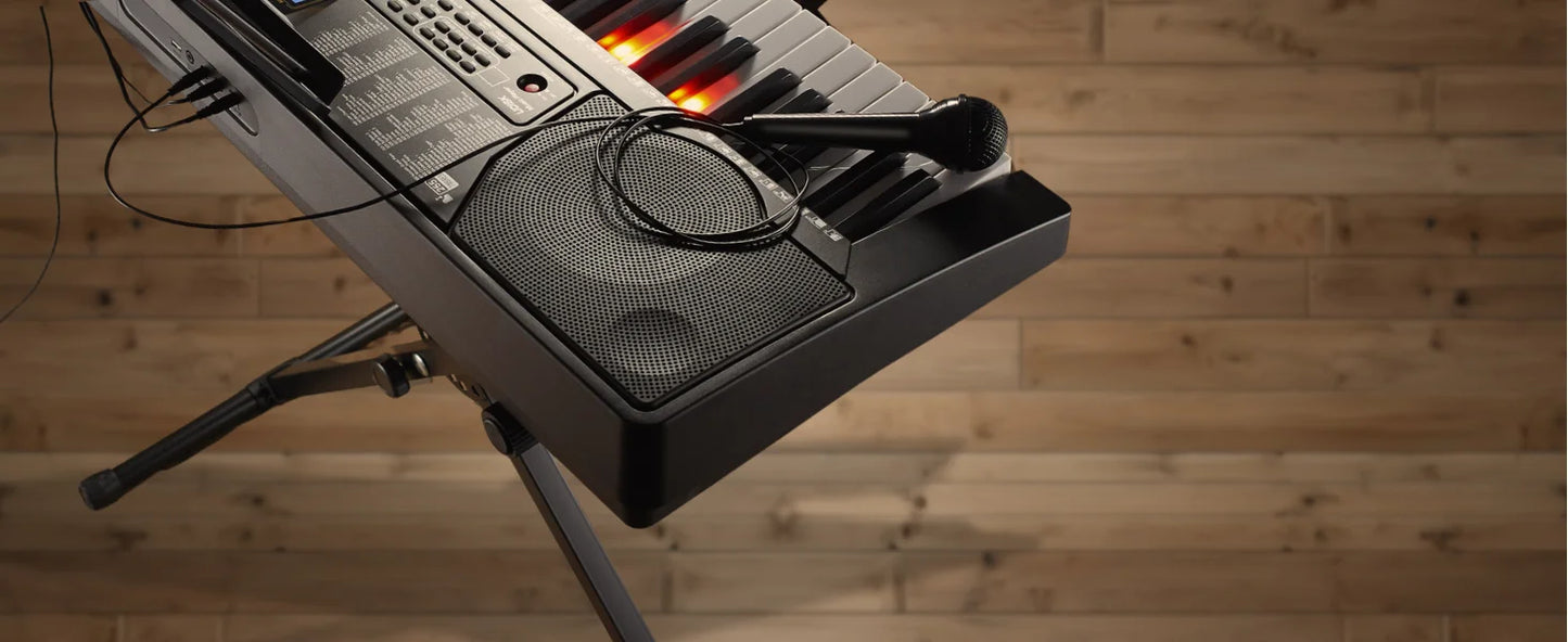 61 Key Keyboard Piano with Lighted Keys, Built-In Speakers, Stand, Bench, & Key Labels - Portable Electronic Musical Keyboard Se