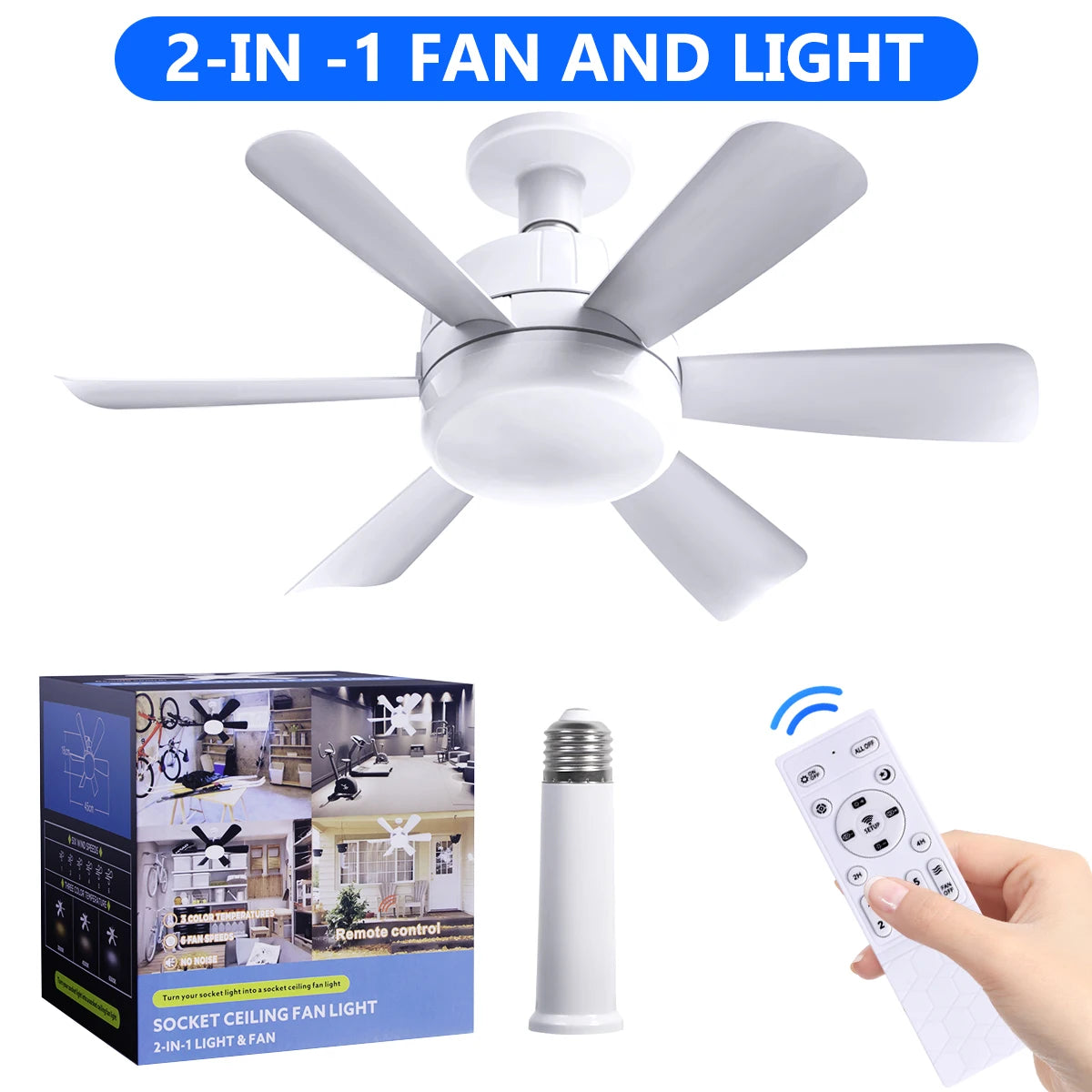 Socket Fan Light With Remote, Screw Ceiling Fans