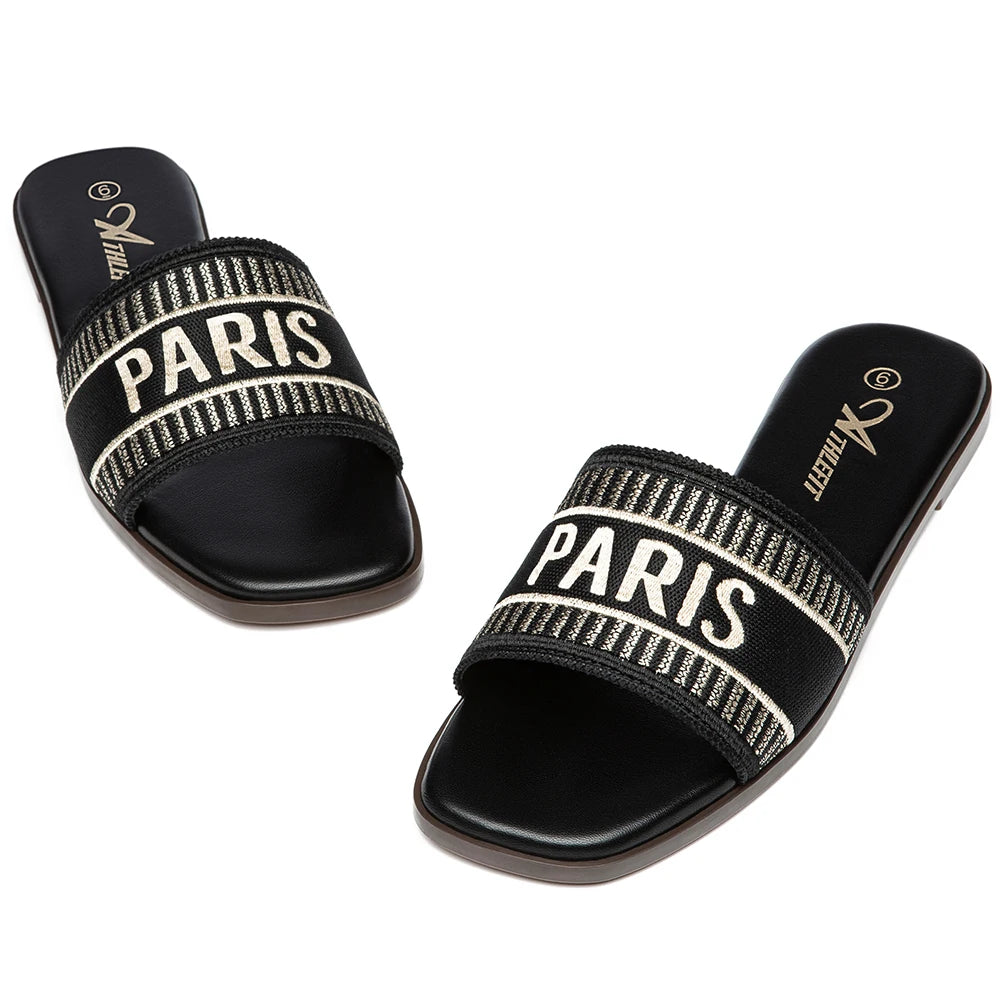 Summer Women Letter Flat Sandals Casual Comfortable Slip Slide 2024 Fashion Vintage Slippers Shoes Classic New