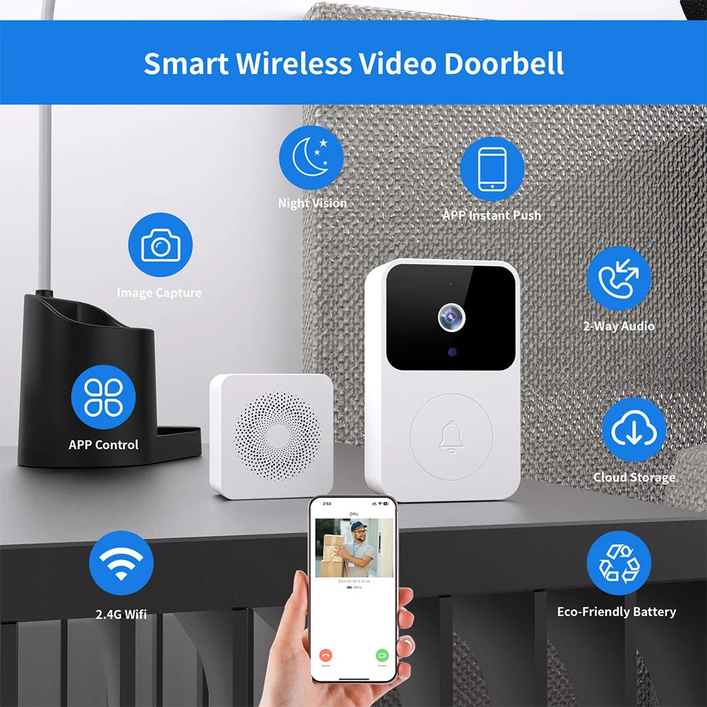 2.4GHz WiFi Doorbell Camera IR Night Vision Smart Door Bell Two-way Intercom Visual