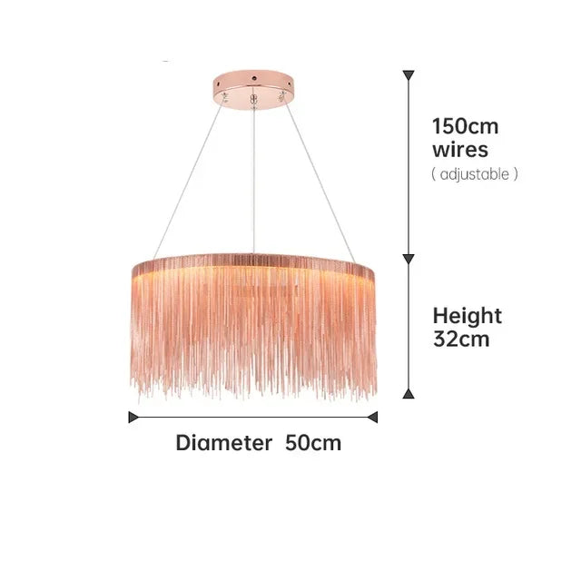 Ceiling Chandelier Gold Chains Remote Modern Tassel Aluminum Chain LED Pendant Light Kitchen Living Room Hanging Lamp
