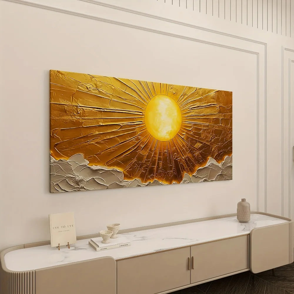 Large Abstract Sun Canvas Wall Art With Pine Frame 1.5 Thick