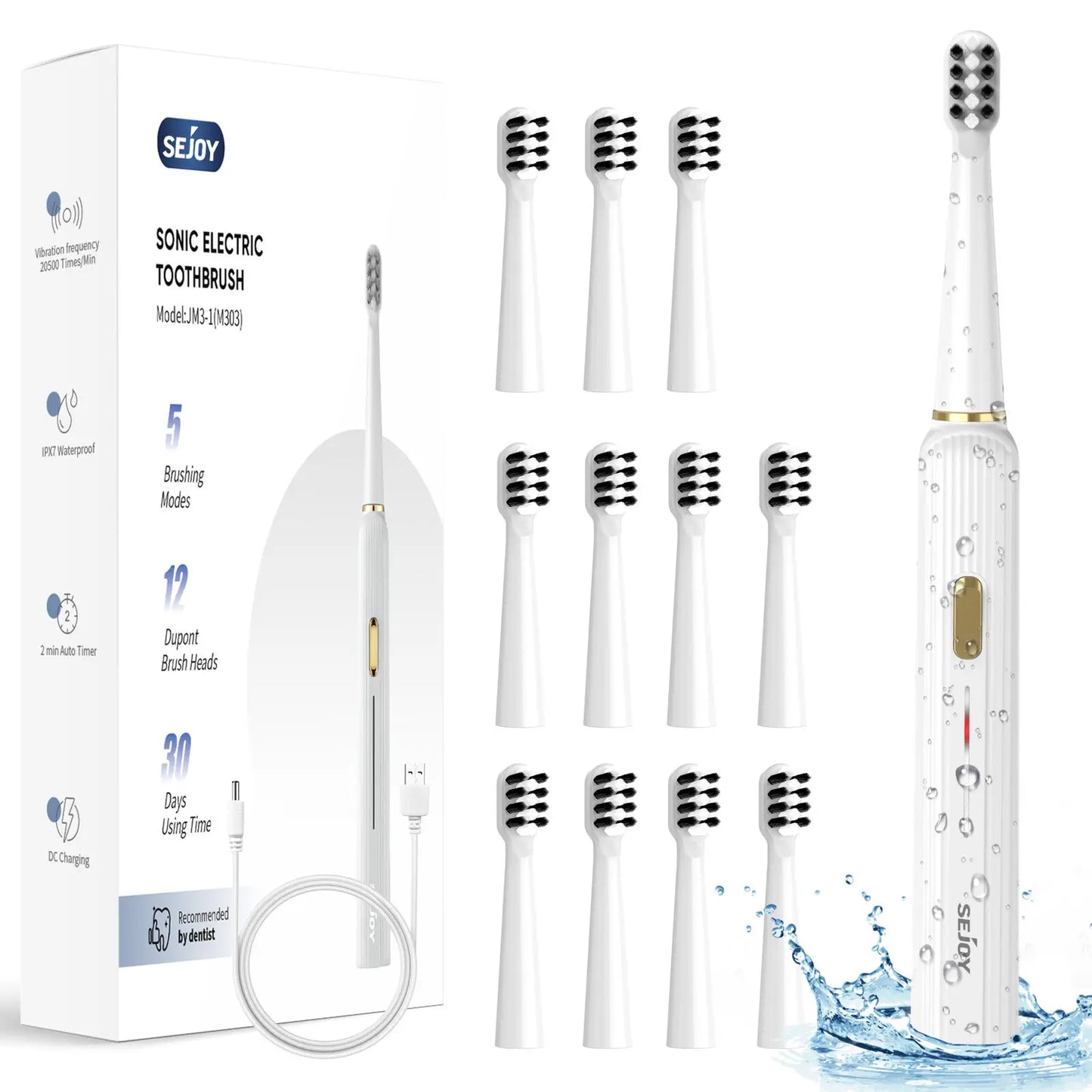Sejoy Electric Toothbrush with 12 Brush Heads