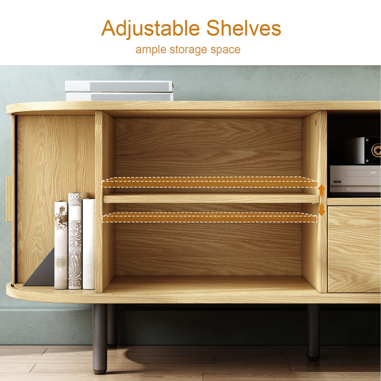 Onbrill 69in TV Stand With Power Outlet Storage Cabinet Adjustable Shelves