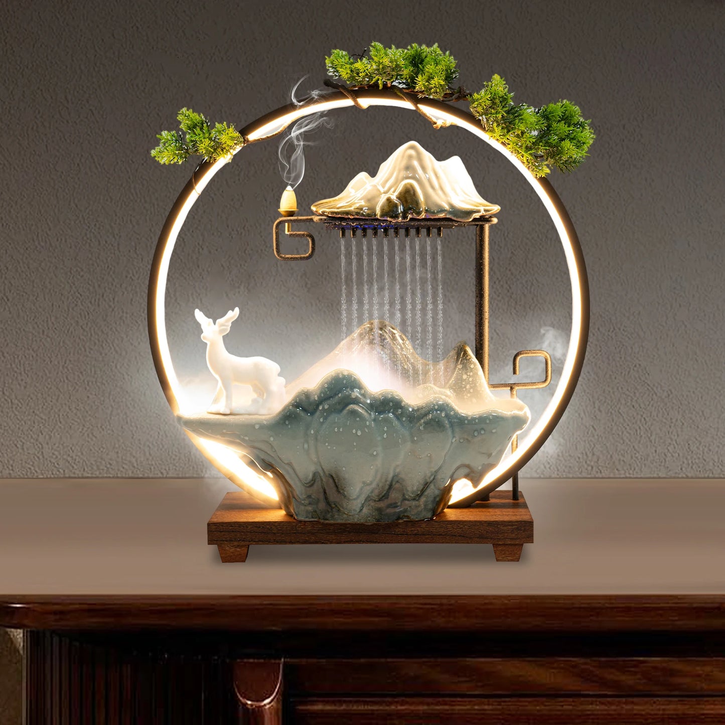 Tabletop Fountain with LED Lights Indoor Rockery Waterfall Decor