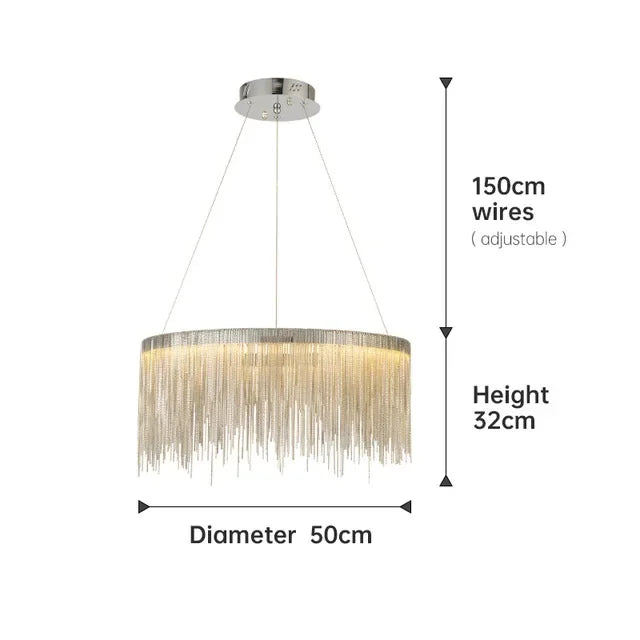 Ceiling Chandelier Gold Chains Remote Modern Tassel Aluminum Chain LED Pendant Light Kitchen Living Room Hanging Lamp