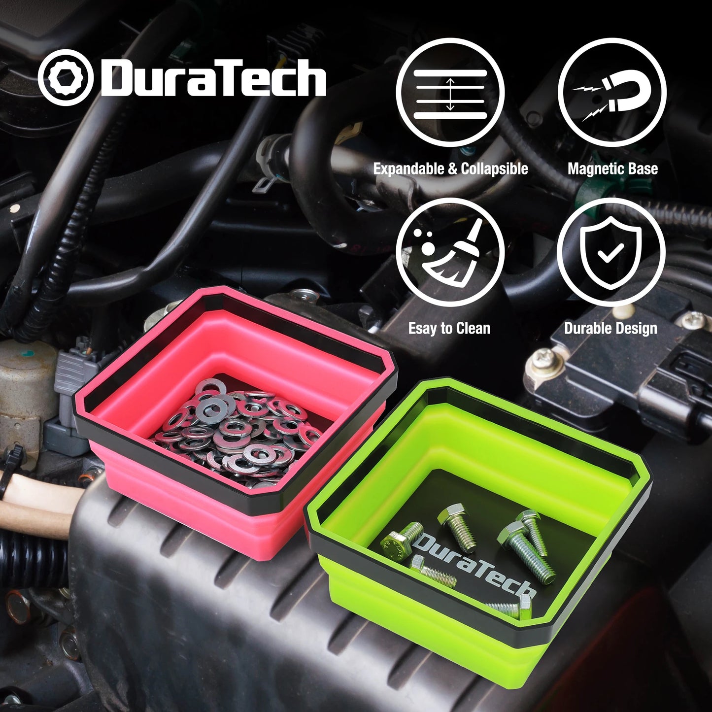 DURATECH Magnetic Foldable Parts Tray Set 3 Pack Silicone Tray