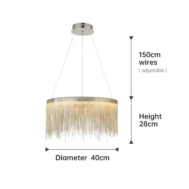 Ceiling Chandelier Gold Chains Remote Modern Tassel Aluminum Chain LED Pendant Light Kitchen Living Room Hanging Lamp