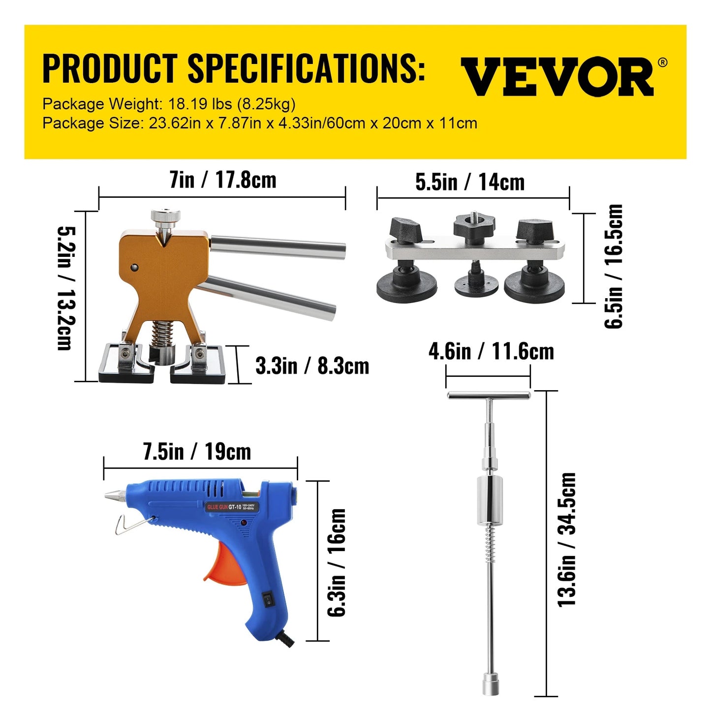 VEVOR Paintless Dent Removal Rods Stainless Steel Car Dent Repair Kit Glue Puller Tools for Auto Door Dings