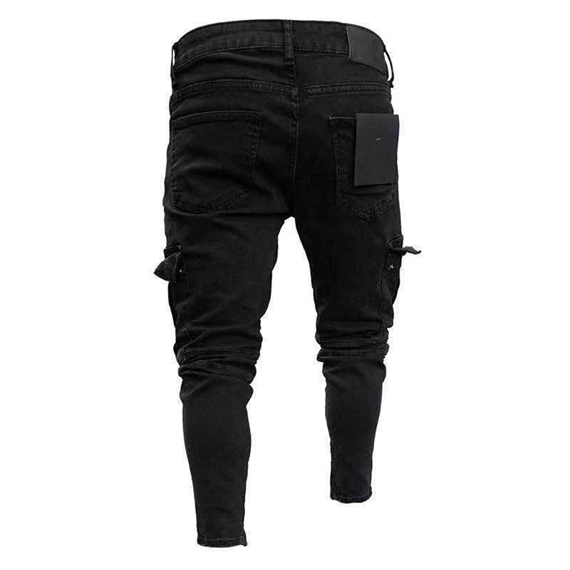 Men's Stylish Cargo Jeans with Fit Design and Multiple Pockets for Spring and Summer Streetwear Fashion