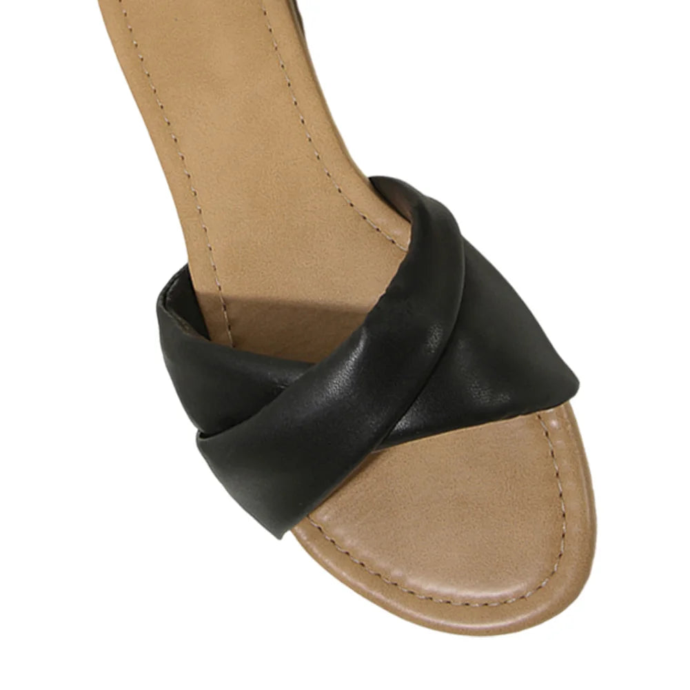 Women Flat Sandals Soft Leather Fashion Slides Summer Indoor Outdoor Wedge Peep Toe