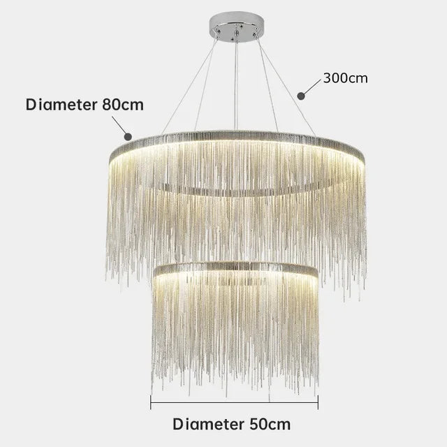 Ceiling Chandelier Gold Chains Remote Modern Tassel Aluminum Chain LED Pendant Light Kitchen Living Room Hanging Lamp
