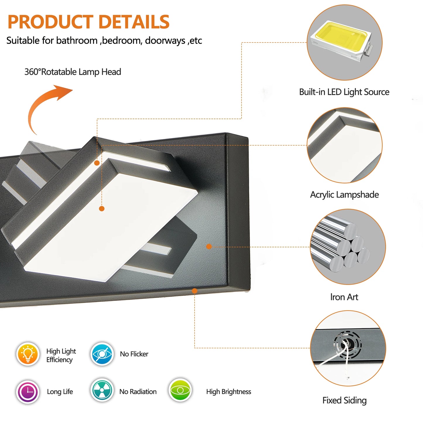 5 Light LED Cool White Vanity Light Wall Sconce for Bathroom and Mirror Sleek Minimalist Design Energy Efficient Easy to Install