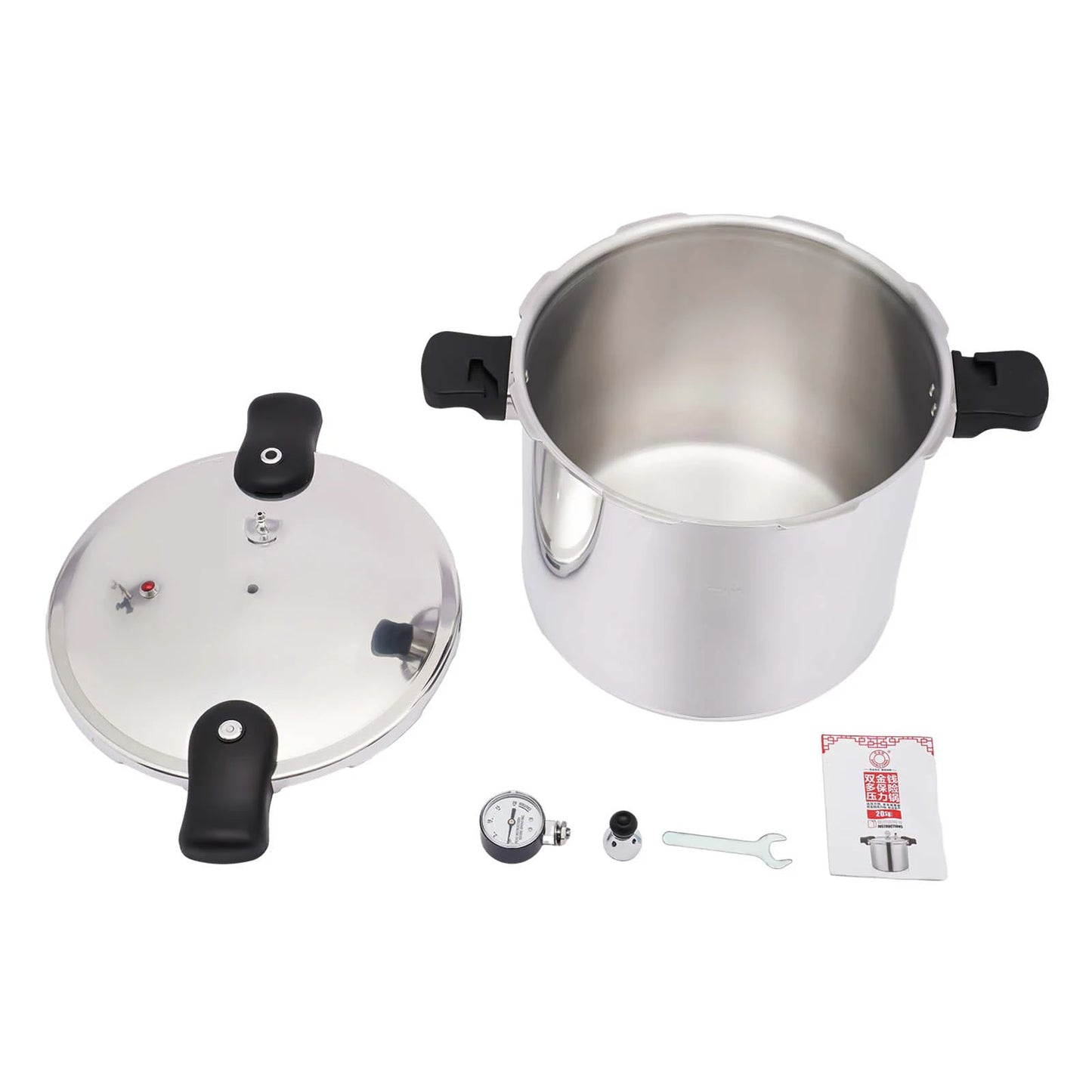 22L/23Qt 32cm Aluminium Pressure Cooker Large Capacity With Pressure Gauge Preserver Explosion SafetySilver 90Kpa