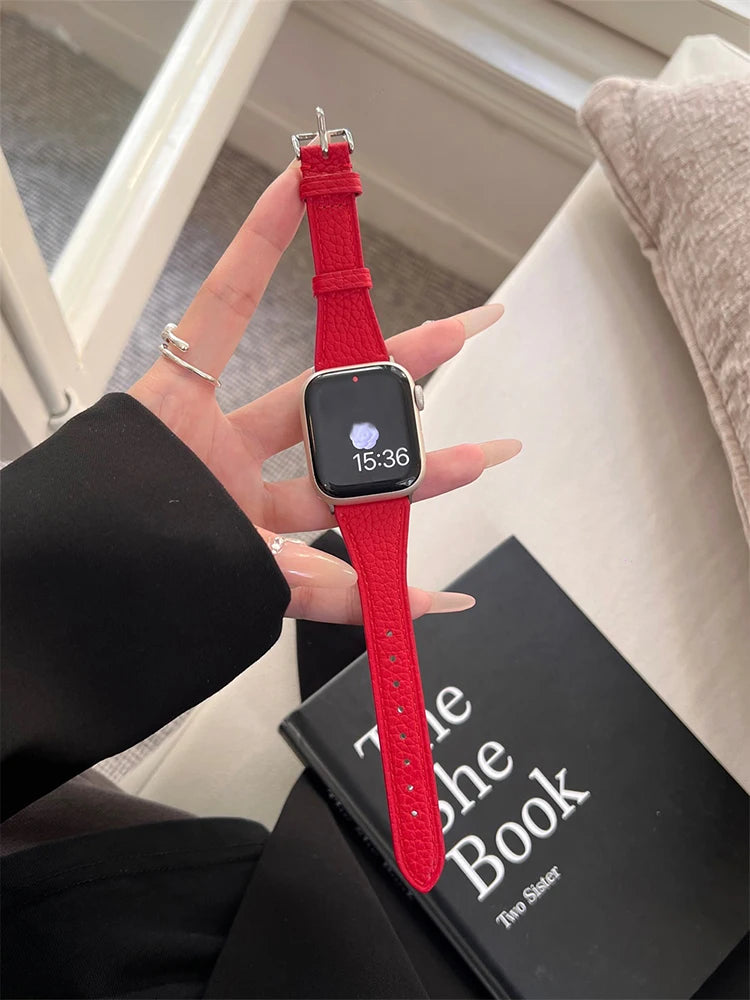 Luxury strap for Apple Watch Band 44mm 45mm 40mm-41mm 42 women Genuine Leather red Bracelet series 8 7 SE 6 5 4 Ultra 49mm bands