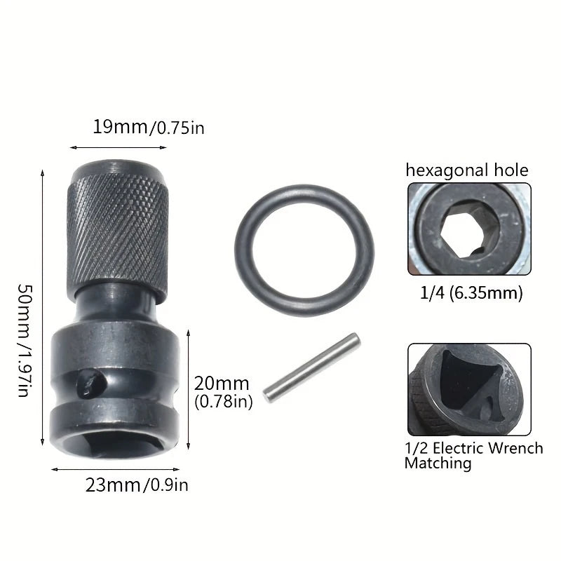 1/2 Square to 1/4 Hexagon Ratchet Sleeve Impact Wrench Sleeve Set Adapter Wrench Drive Converter Quick Release Tool