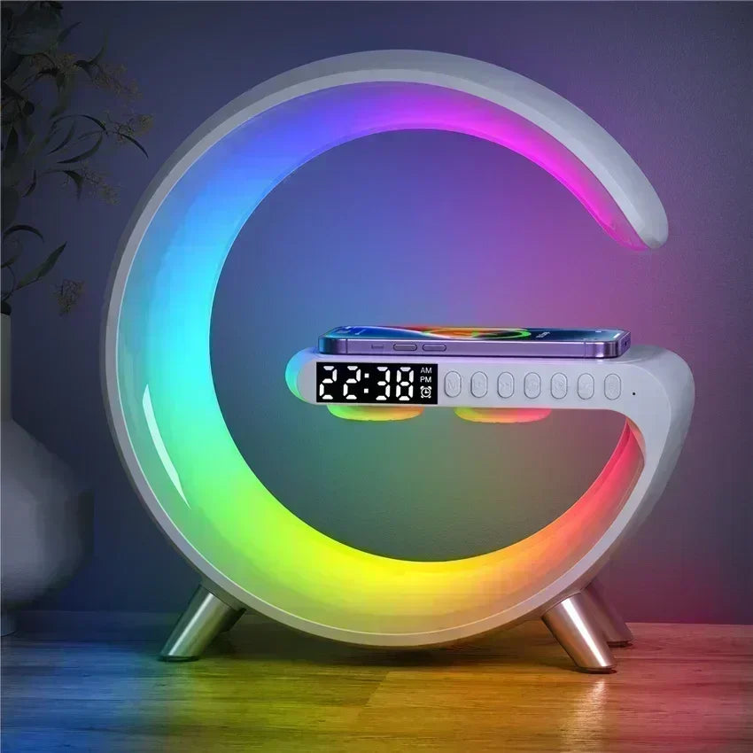 Wireless Charger Stereo Bluetooth Speaker  Night Light Alarm Clock For iPhone Fast Charging