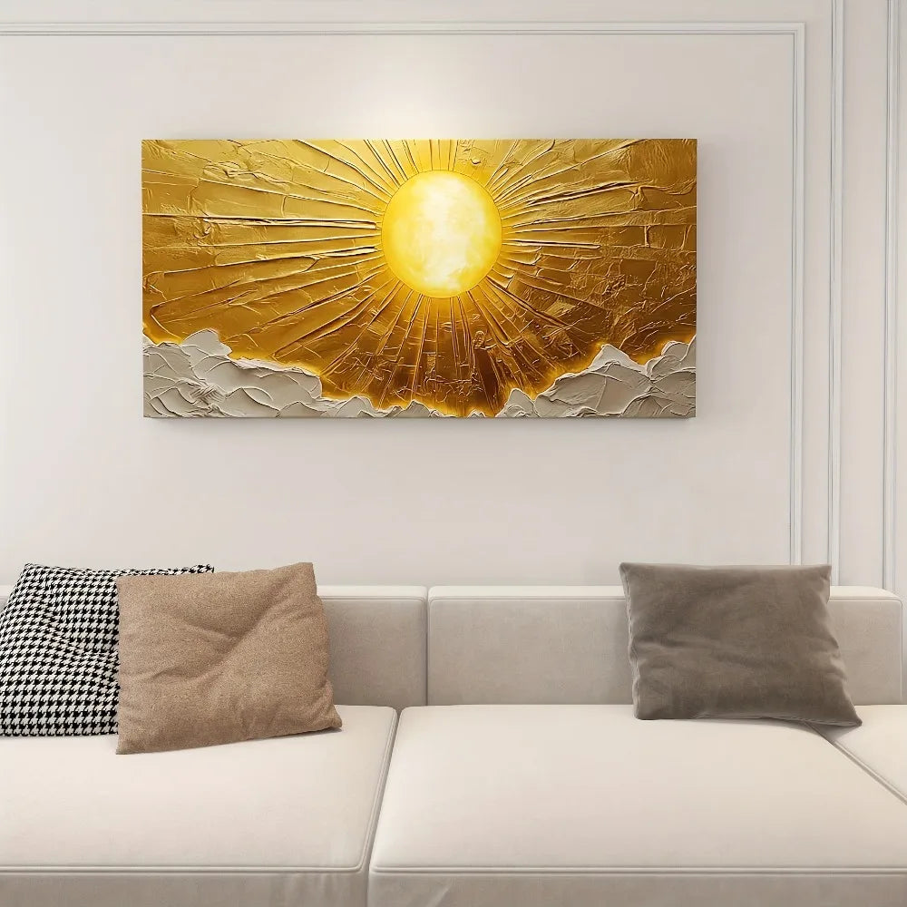 Large Abstract Sun Canvas Wall Art With Pine Frame 1.5 Thick